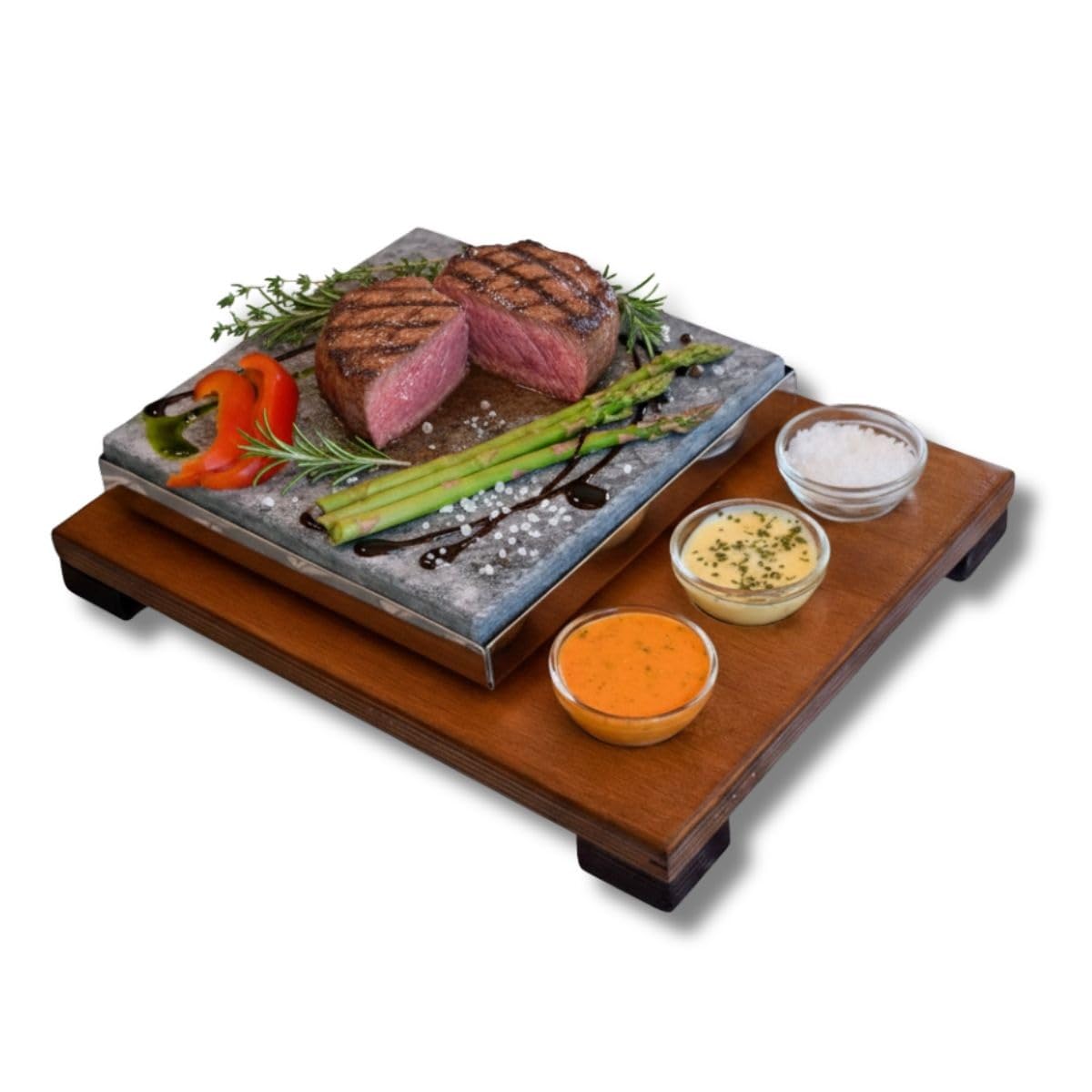 Piedra para Carne PIEDRASAR 20x20 cm Modelo CB Tres salseros