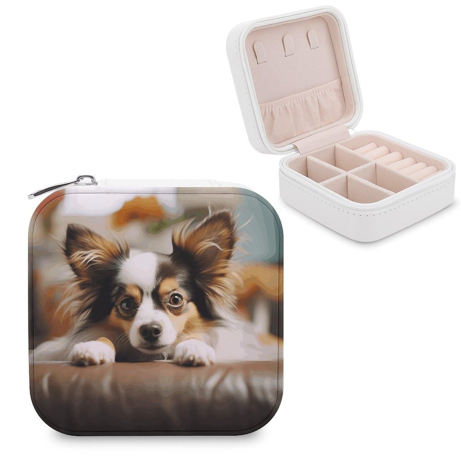 LZQPOEAS Papillon Lying on Tummy Jewelry Box, PU Patterned Storage Case, Portable Travel Jewelry Organizer Box for Storing Rings, Pendants, Earrings, Necklaces, And Women's Specialized