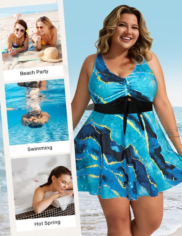 Hanna Nikole Tankini Damen Große Größen Zweiteiler Badeanzüge SchlüSselloch Badekleid Mit Badeshorts Bauchweg Bademode Mit Verstellbare Brust KordelzüGe Und Schultergurte Strandmode