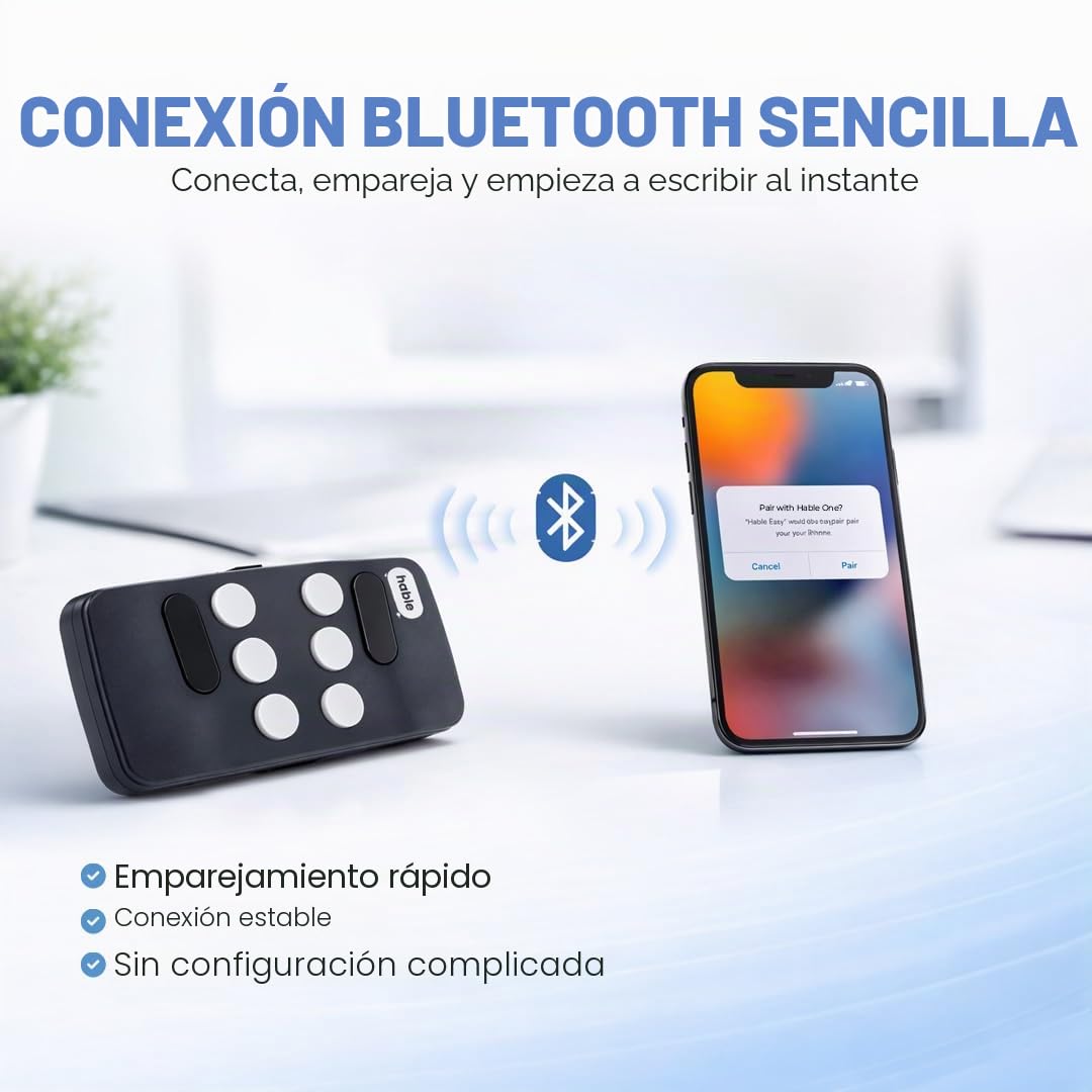 Hable One El Teclado Braille más Compacto para Personas con discapacidad Visual para iPhone, Android y tabletas diseñado para facilitar y agilizar la Escritura de Estudiantes y Personas ciegas