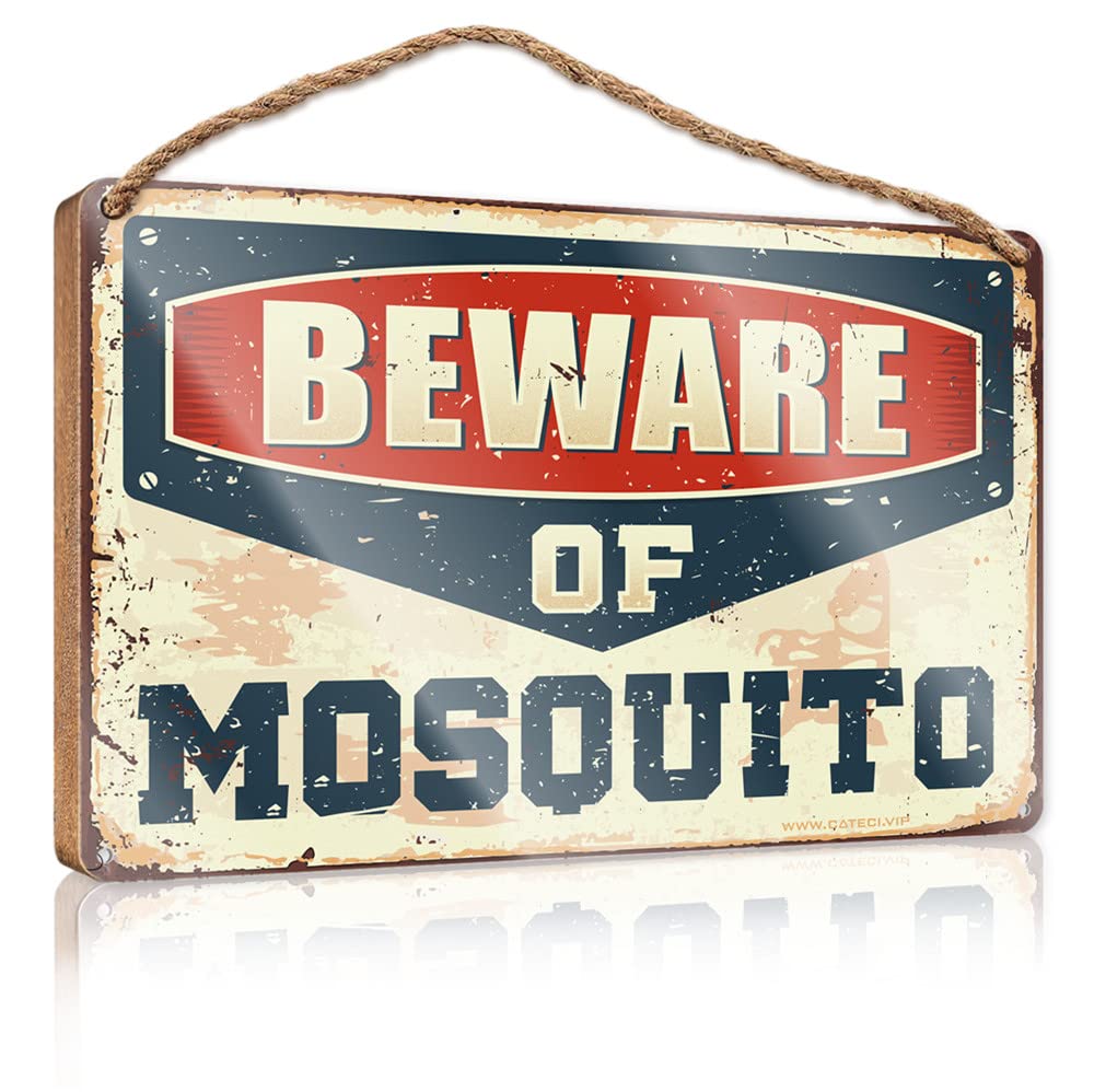 FZFN Front Porch Decor Farmhouse Beware Of Mosquito Wooden Sign Our Home Signs For Home Decor Hanging Decor Outdoo(23X35CM)
