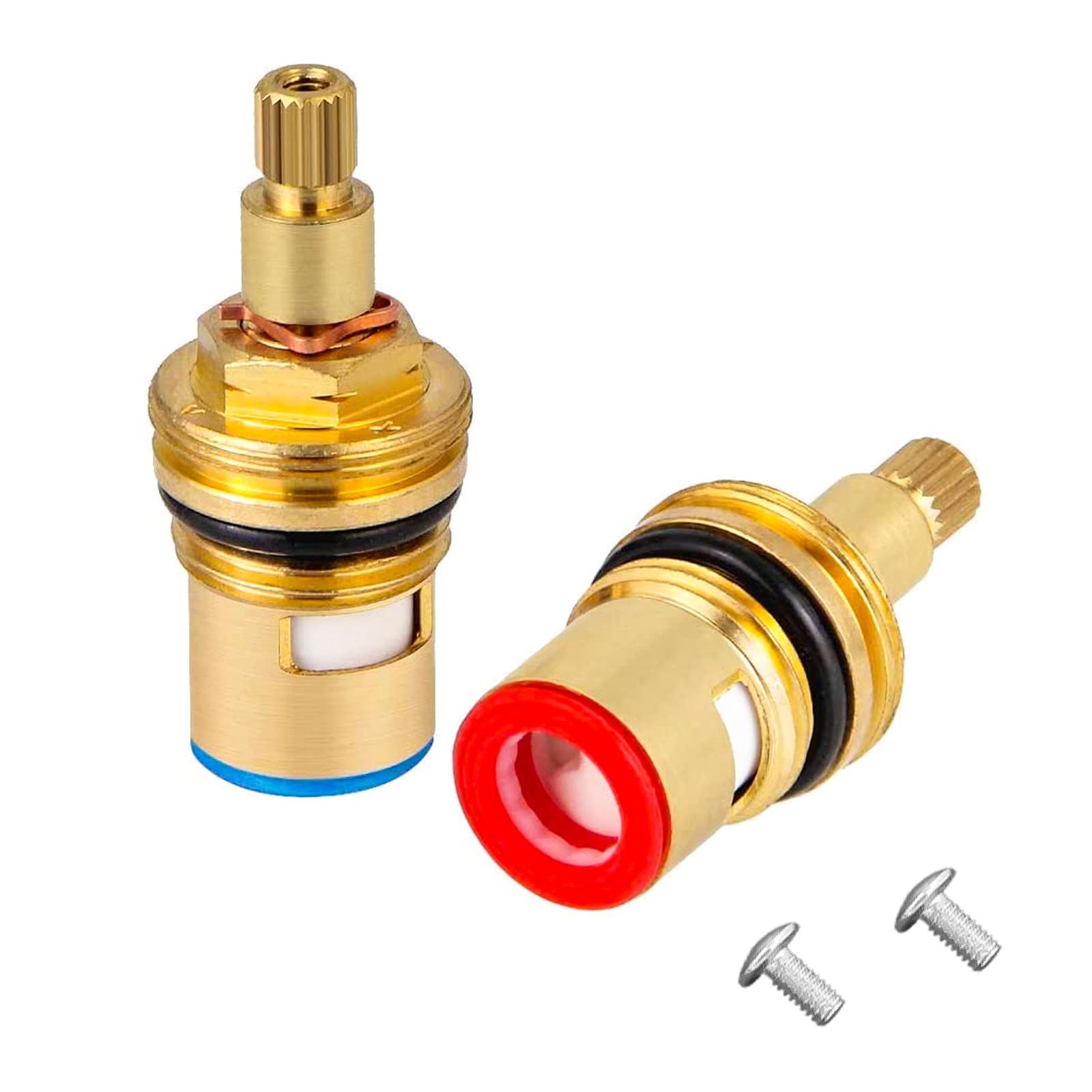 WDAFLG 2 Pcs Tap Valves Replacement, Universal Disc Cartridge Insert Faucet Valve Quarter Turn 1/2" Brass Ceramic Tap Valves Replacement with Screws for Bathroom Kitchen Tap (Blue & Red)