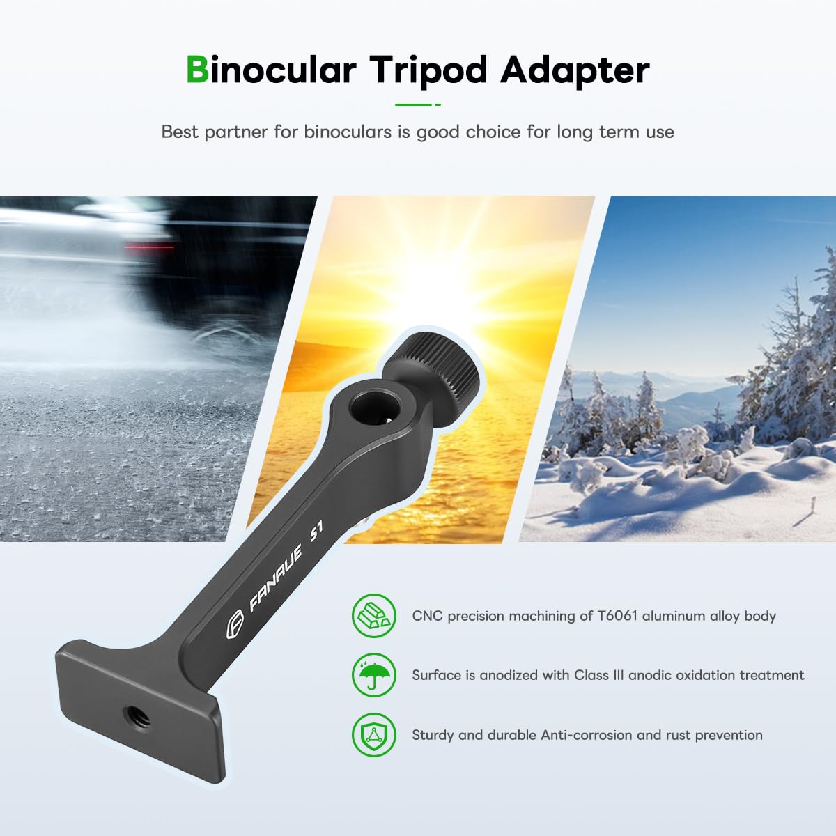 FANAUE Adaptateur trépied pour jumelles avec filetage 1/4-20", compatible ARCA SWISS, adapté pour l'observation des oiseaux, la chasse, l'observation de la faune, etc.
