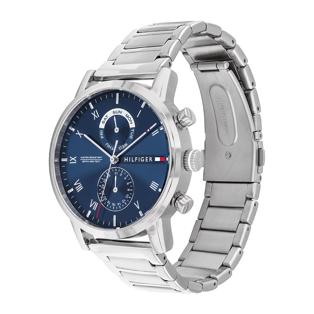 Tommy Hilfiger Orologio Analogico Multifunzione al Quarzo da Uomo con Cinturino in Acciaio Inossidabile Argentato - 1710401