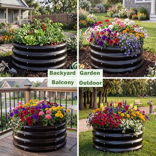 Image of 3 PCS Round Raised Garden Bed 2x2x1 ft, Metal Outdoor Planter Box Kit with Safety Rubber Edge, Easy Assemble Bottomless Small Planting Container for Vegetable, Flower, Fruit, Grey