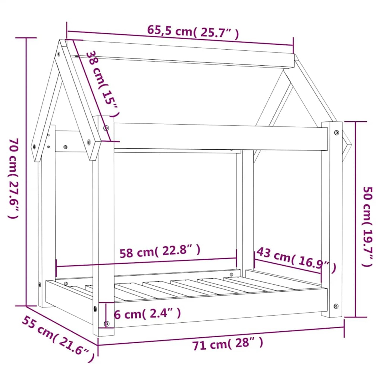 Legowisko dla psa, szare, 71 x 55 x 70 cm, lite drewno sosnowe | Lite drewno sosnowe, stabilna rama drewniana, prosty design do minimalistycznych pomieszczeń mieszkalnych