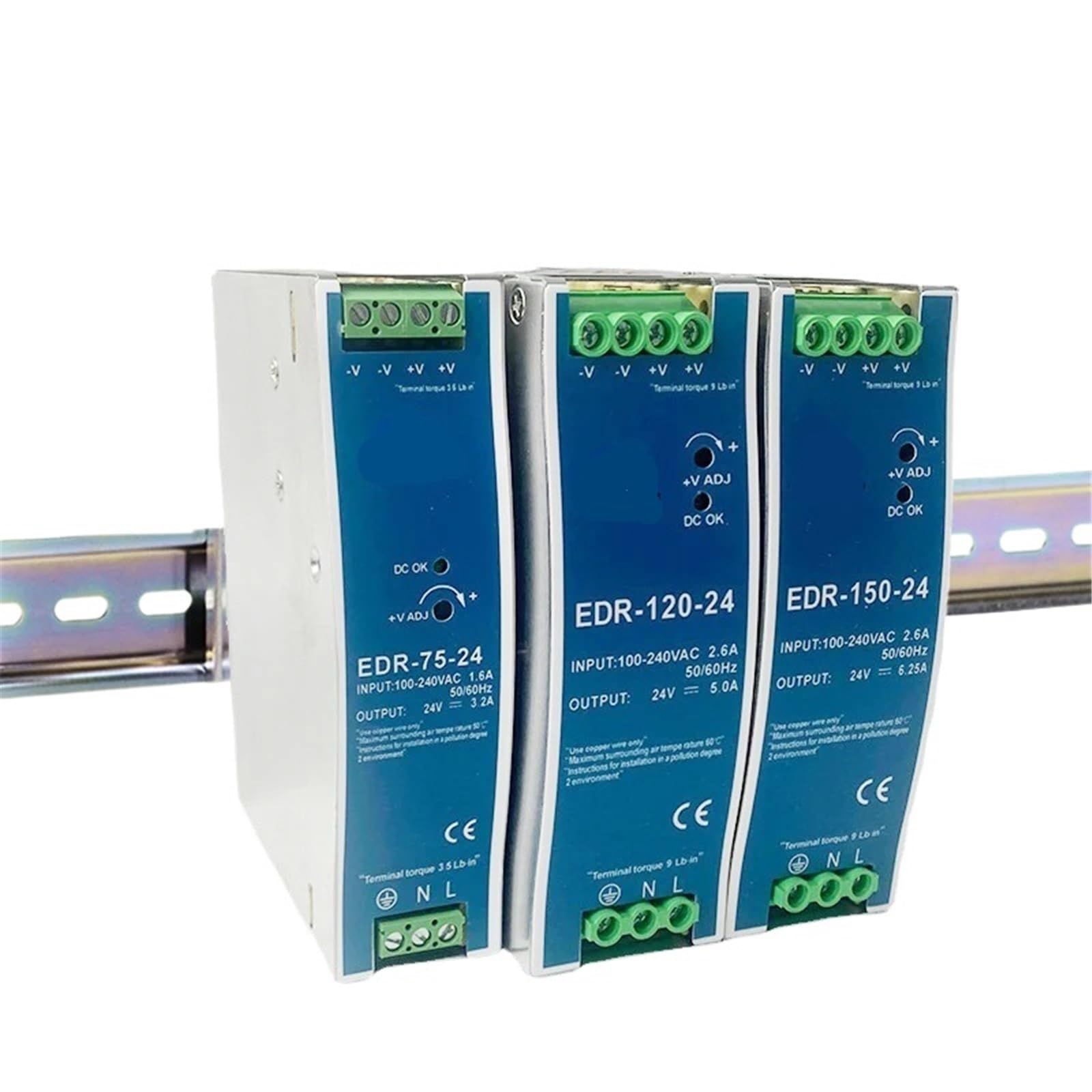 JJHQOKYNA 1pcs EDR-75 Switch Power Supply 120W 150W Series 12V 24V DC 75W Single Output Electric Industrial DIN Rail Mount(120w,12V)