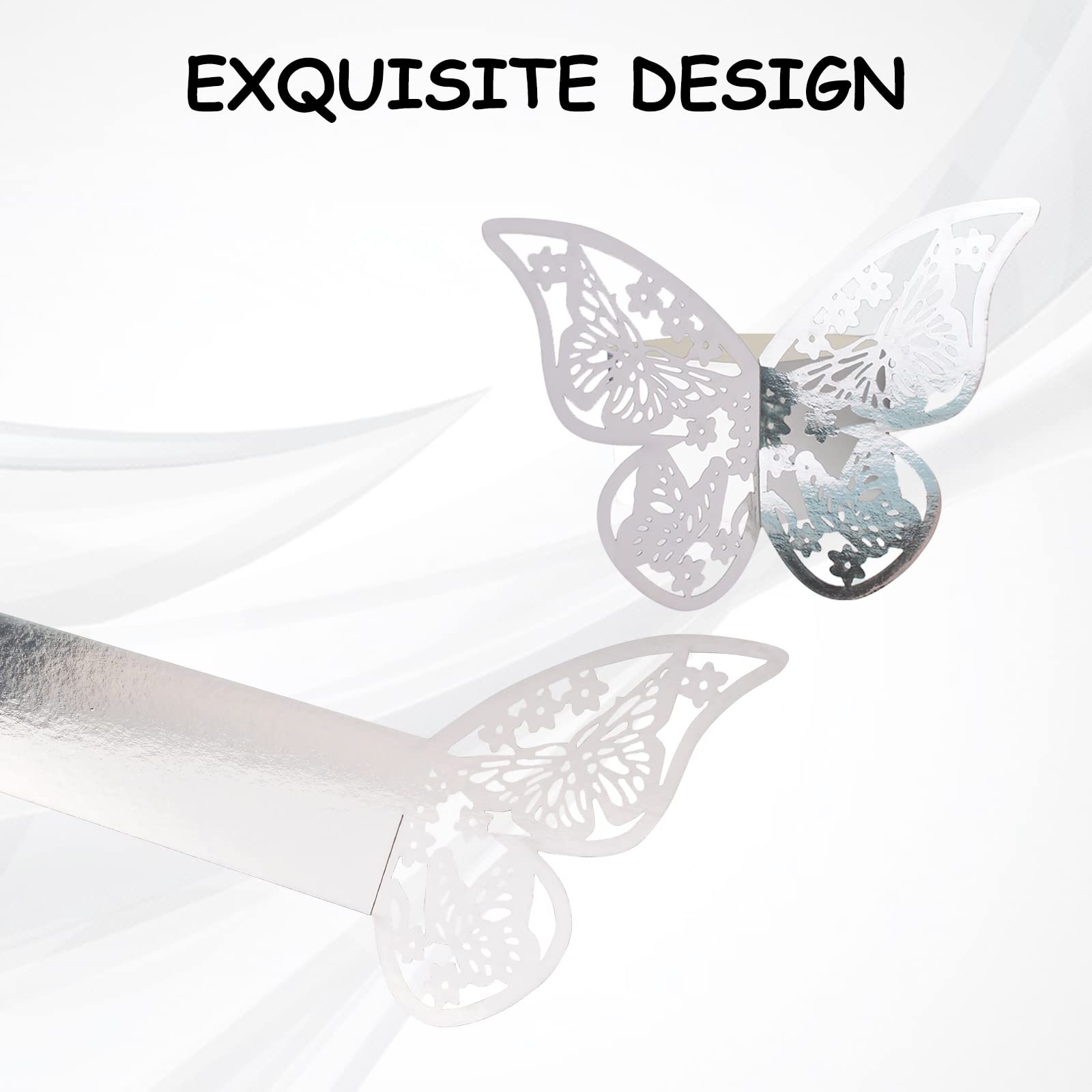 URROMA Napkin Rings, 50 Pcs Silver Butterfly Napkin Ring Holder Household Napkin Buckle for Table Decor, Sliver, 50pcs - Image 3