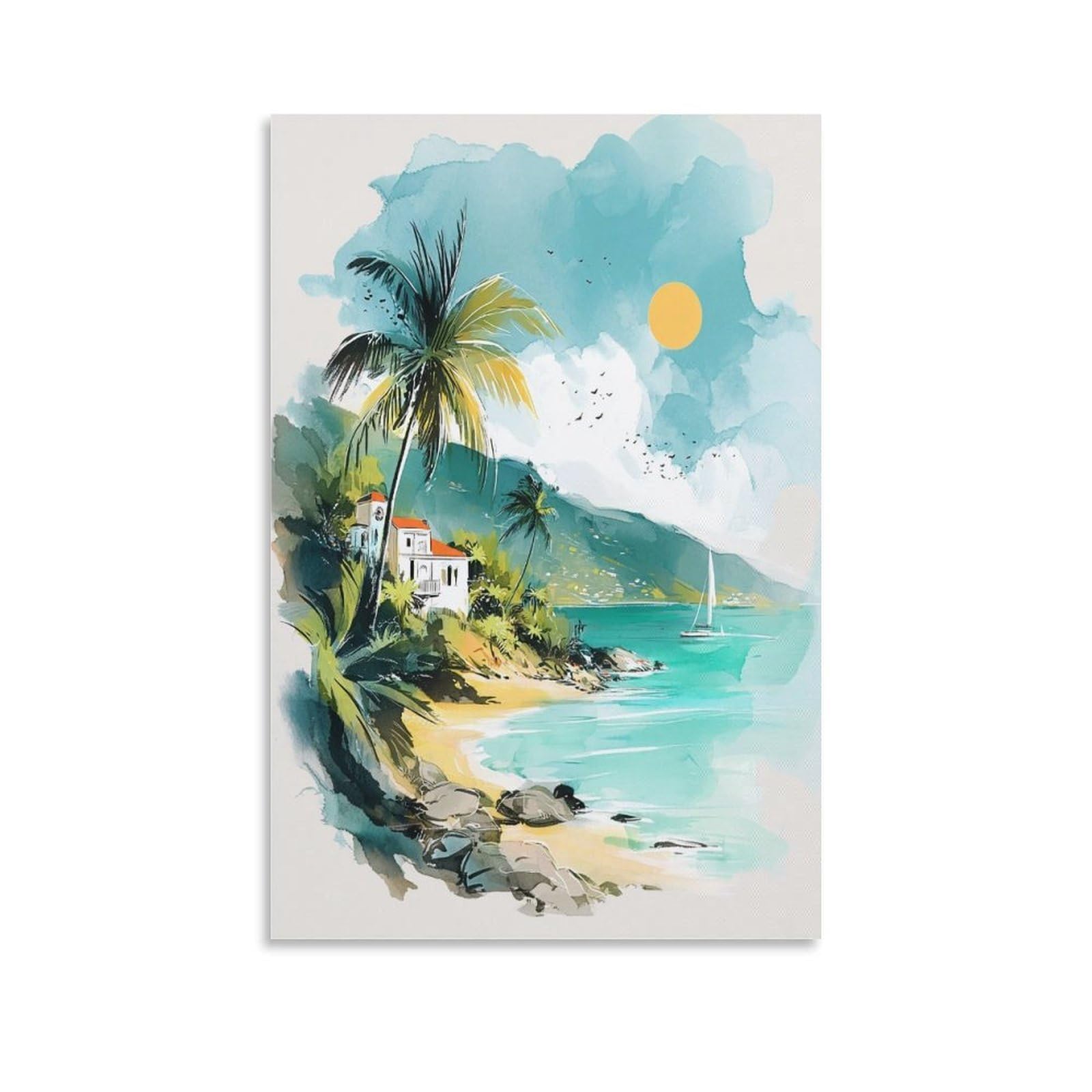 LCYNNH Saint Vincent Caribbean Island 24x36inch(60x90cm) Vintage Travel Poster Watercolor Canvas Art