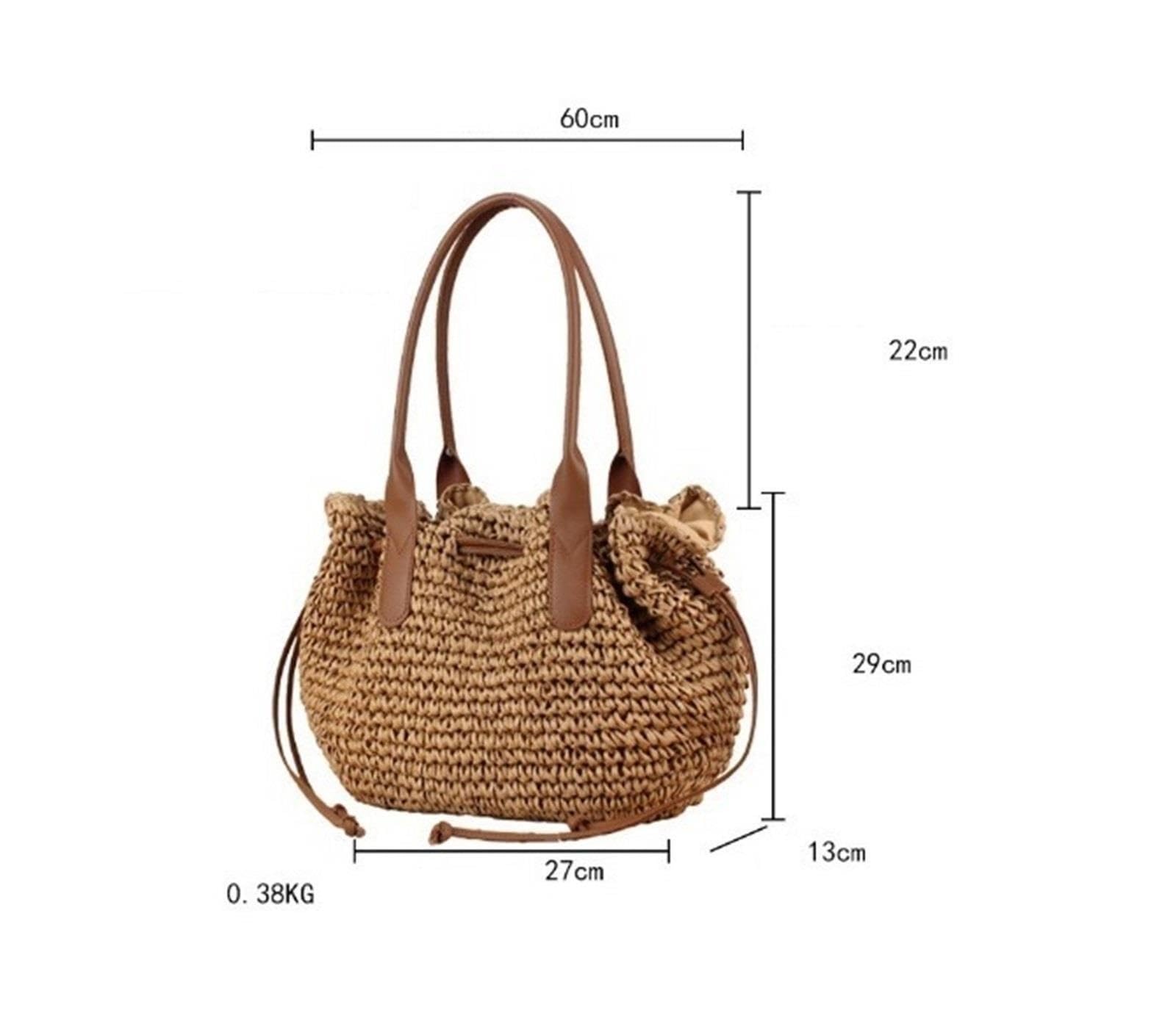 Borsa a tracolla in paglia da donna spiaggia estiva manici pelle resistente