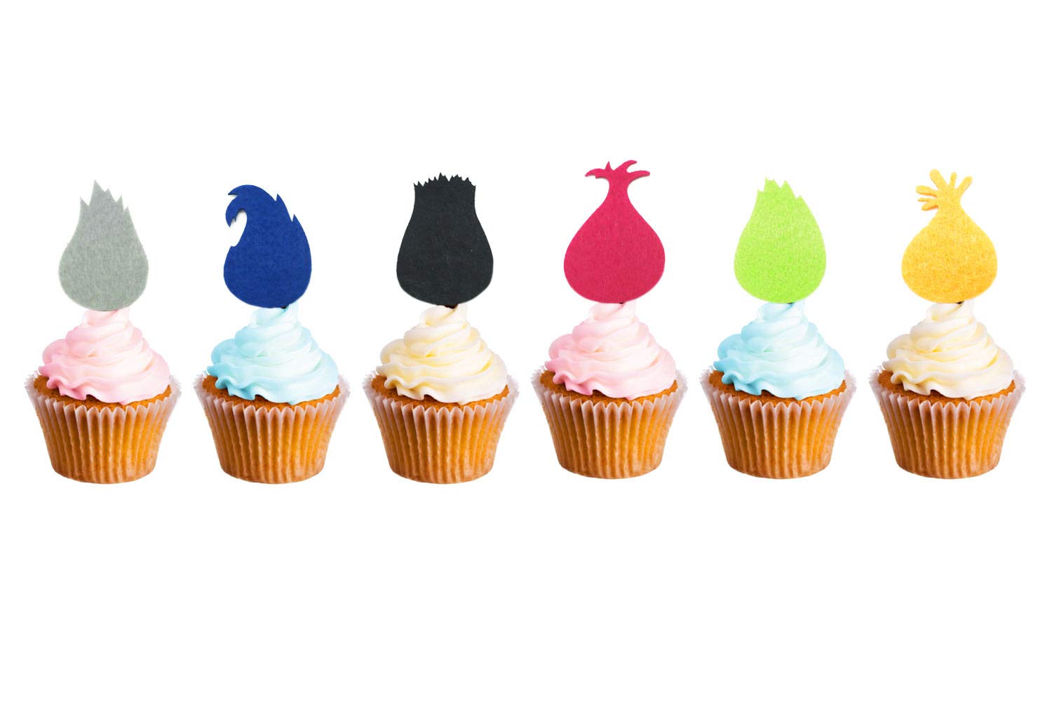 24 Pcs Trolls Cupcake Toppers for Kids Birthday Party Cake Decorations