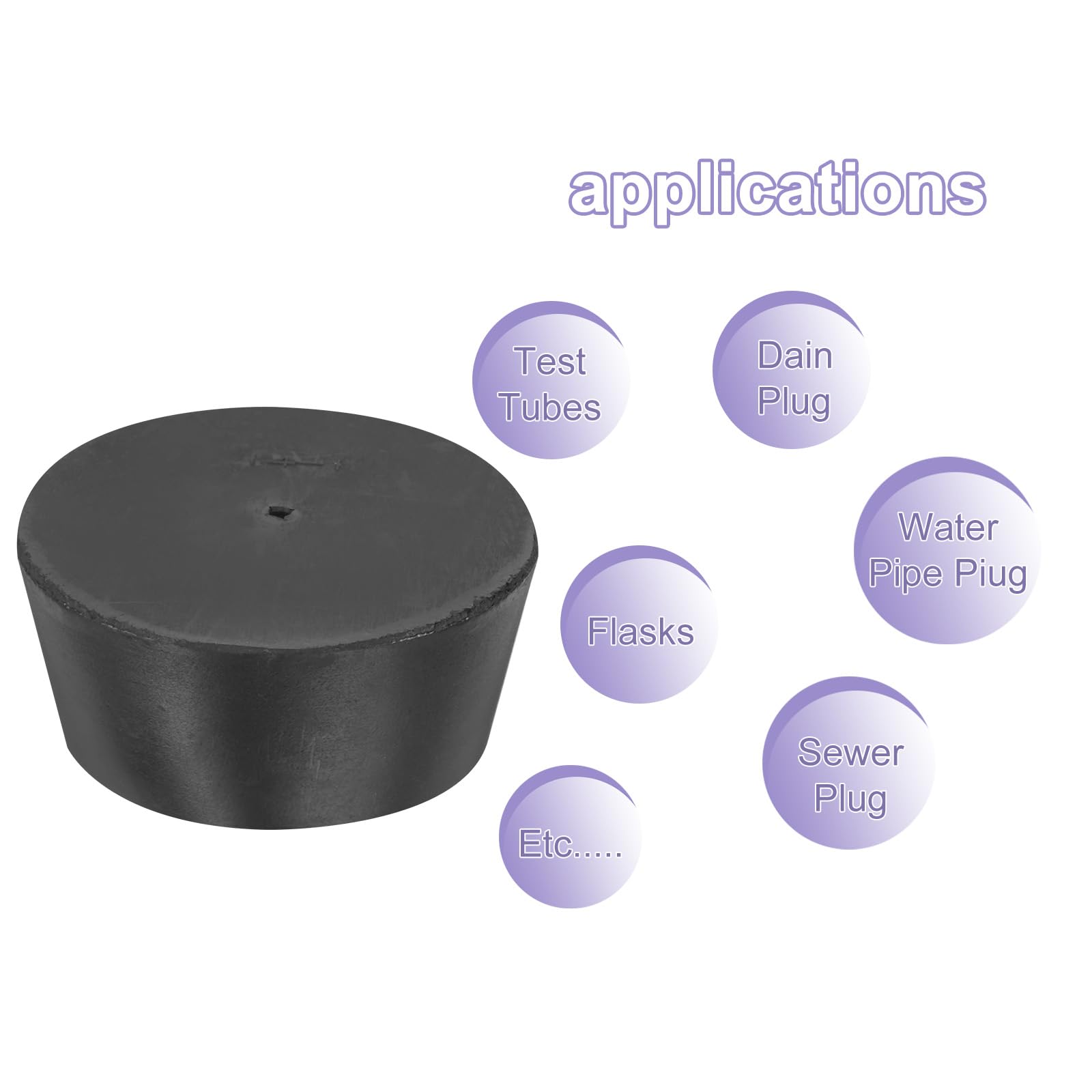 QUARKZMAN Bouchon Conique En Caoutchouc 75mm à 90mm Bouchons Solides Pour Tubes À Essai Avec Trou Noir Pour Laboratoire 6 Pièces