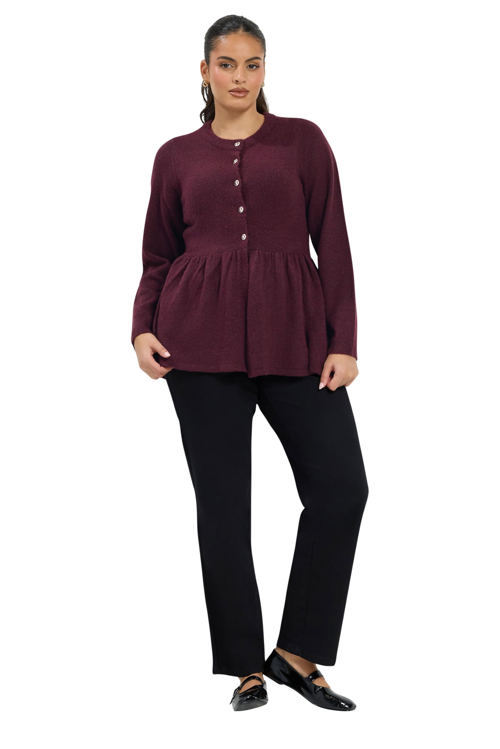 Yours Women's Burgundy Curve Peplum Cardigan - Plus Size Curve