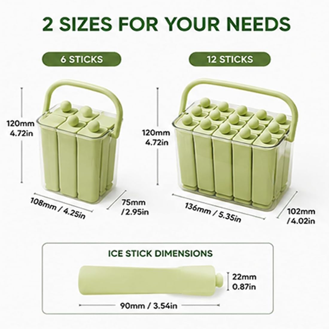 Silikon Eiswürfelform für Flaschen mit Behälter, Eisstangen Form Lang & Schmal, Wiederverwendbare Stieleisform mit Deckel, Eiswürfelbehälter Box für Sporttrinkflaschen, Matcha, Saft (2 PCS,Large)