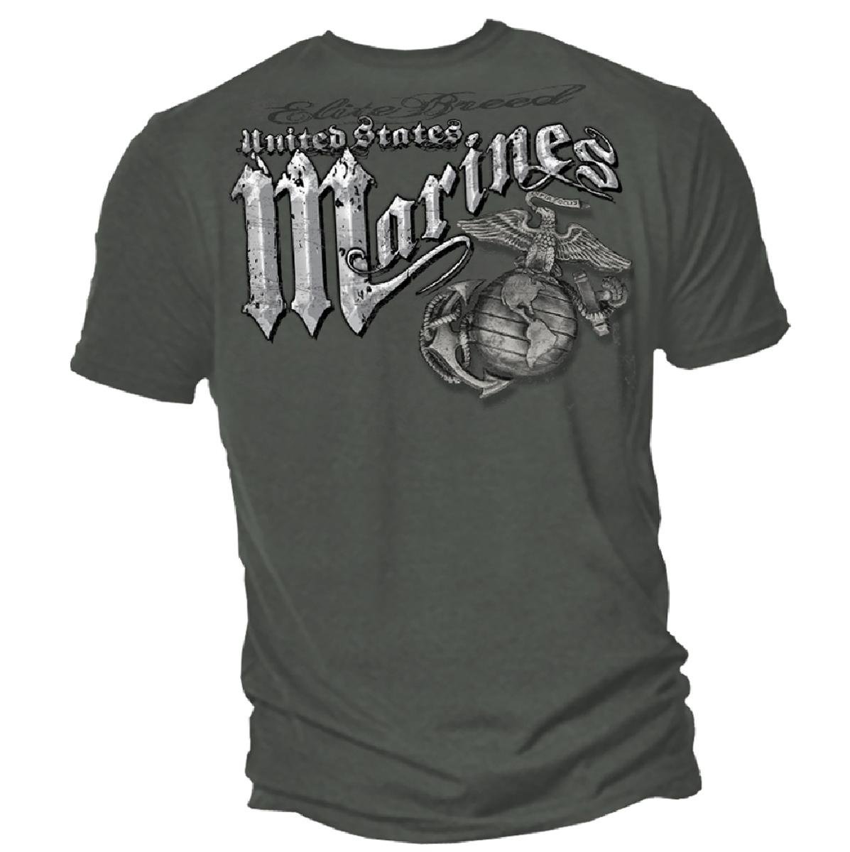 Marine Corps, USMC T-Shirt Marines Eagle Elite Breed Silver Foil Medium Chorcoal Gray
