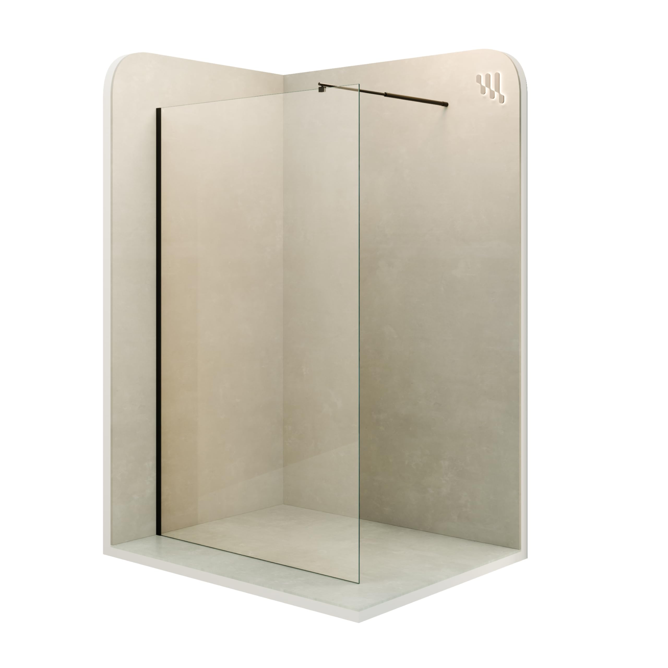 Mampara de Ducha, Panel Fijo, Walk In Fiona 130x200 cm - Vidrio de Seguridad Templado Transparente de 10 MM, Barra Estabilizadora 20BM y Perfil de Pared de Inox Negro