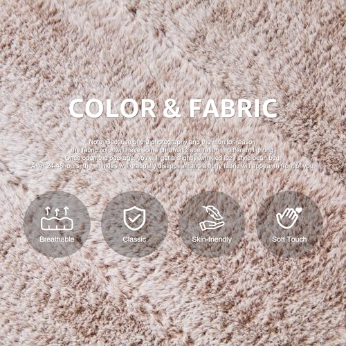 Image of Hobestluk Adults Bean Bag Chair Faux Fur BeanBag Couch for Living Room | Brown Plush,Ergonomic Design,Memory Foam,UltraSoft,Anti-slip Bottom,No Assembly Required,Decorative Style for Living Room