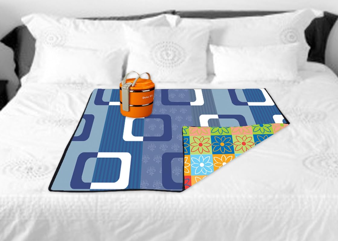 Waterproof Bed Server/Food Mat/Bedsheet Protector/Reversible, Heavy Material (Colour and Print Might Vary According to Availability) - Blue Check Flower.-image-46
