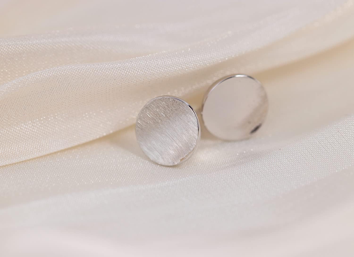 Wicary 14K Gold Plated Sterling Silver Curved Round Stud Earring Brushed Disc Gold Earrings for Women - Image 7