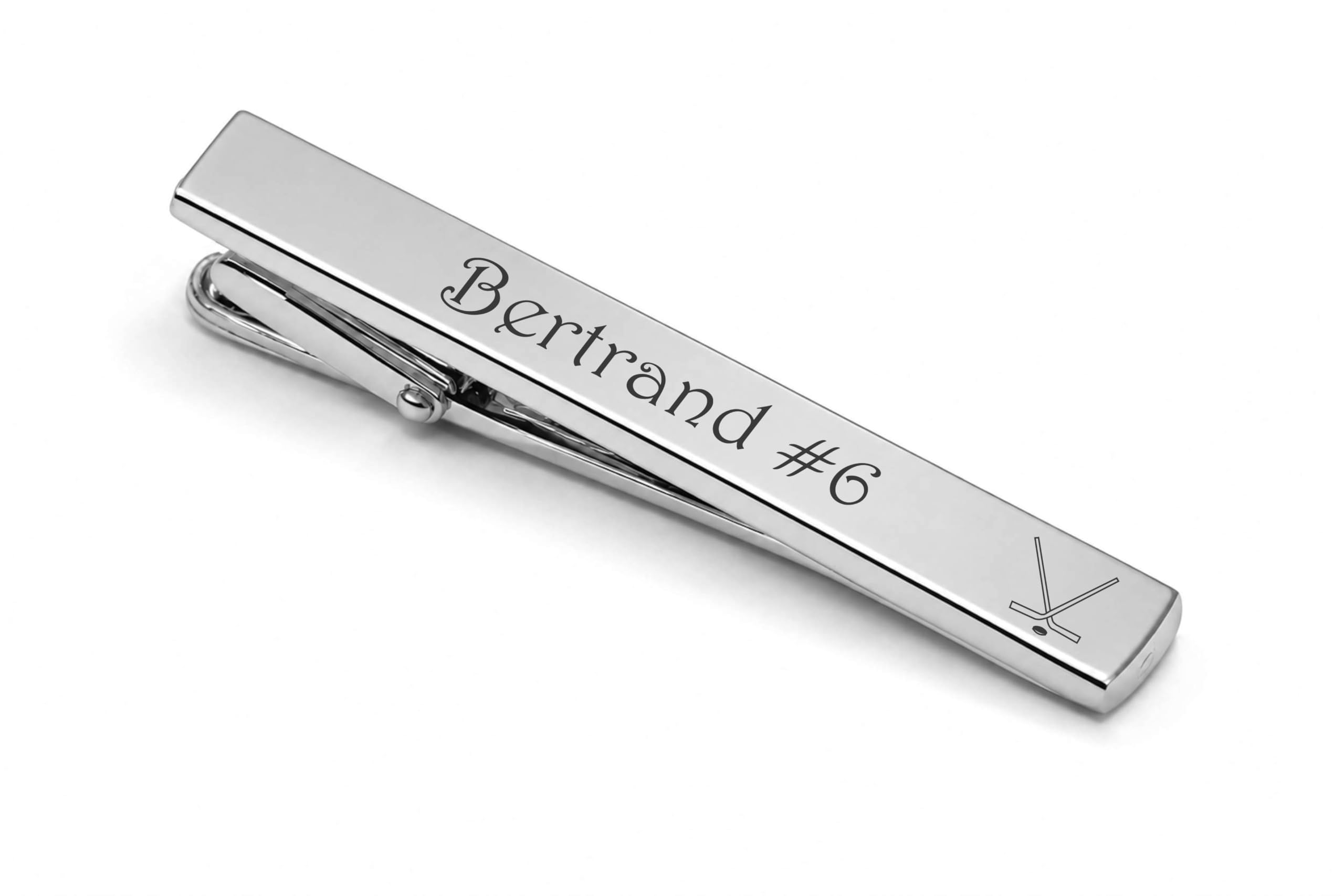Personalized Silver Tie Clip For Hockey Players &amp; Coaches Custom Engraved Free - Gift for Hockey Fans - Ships From USA
