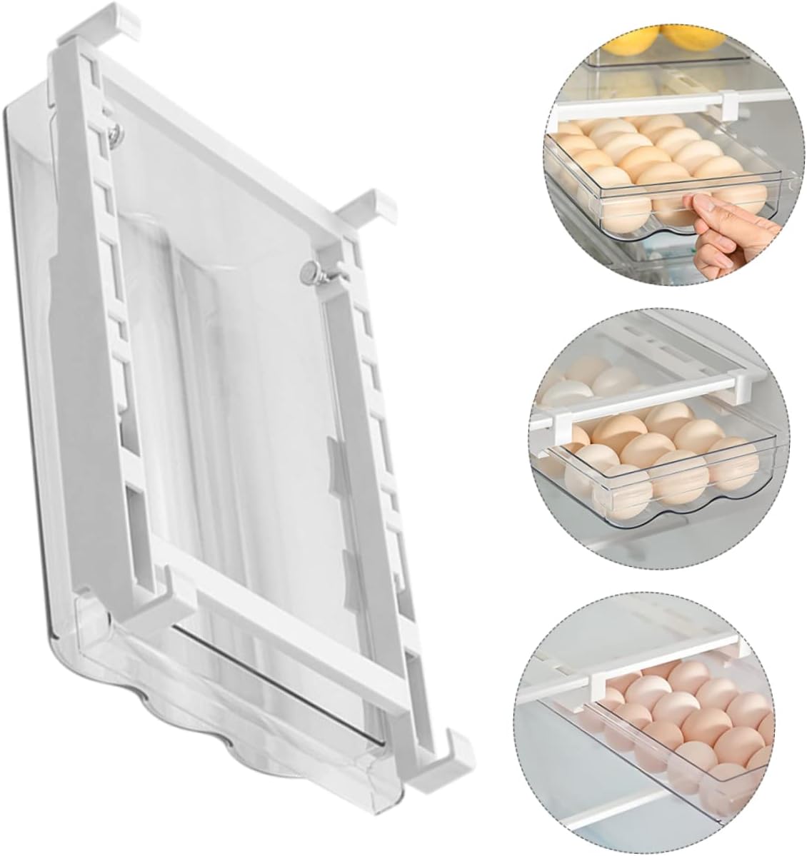 Fridge Egg Holder Drawer Organizer Space Saving Pull out Egg Container for Refrigerator Storage Transparent Fresh Keeping Box for Organizing and Dispensing Eggs