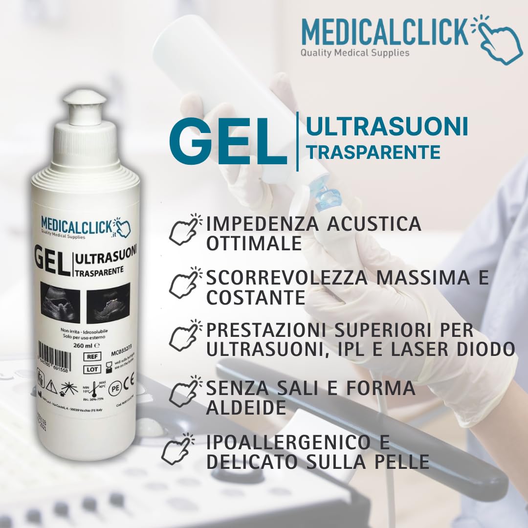 Gel Ultrasuoni, 35 flaconcini da 260 ml, Gel conduttore, Gel Conduttivo Trasparente per Ultrasuoni, Luce Pulsata (IPL), per Ecografia, Laser Diodo, Infrarossi
