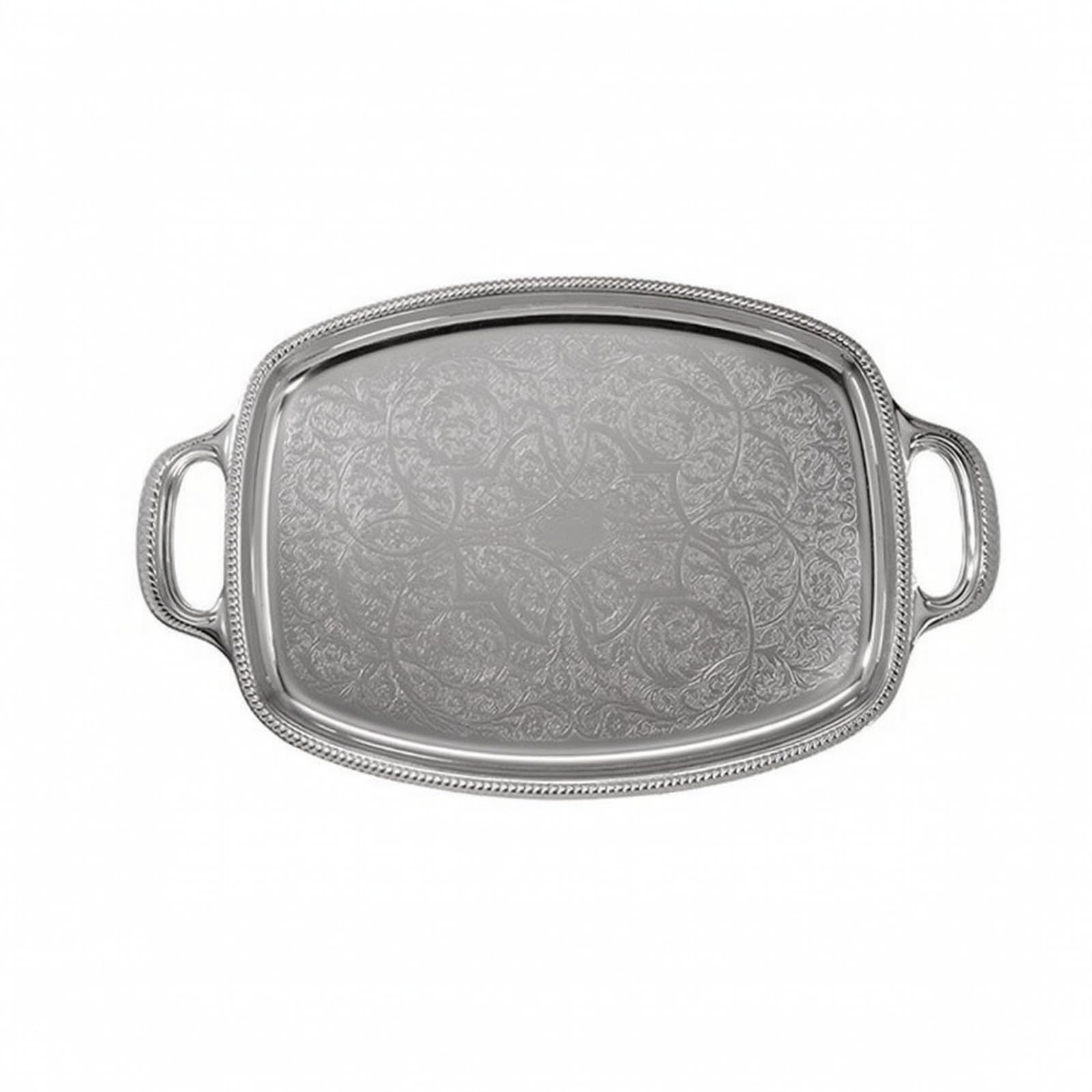 Graviert Tablett mit Griffen | Reflektierende metallische Oberfläche, Serviertablett, rostfrei, Dekotablett, für Kaffeetafel, L