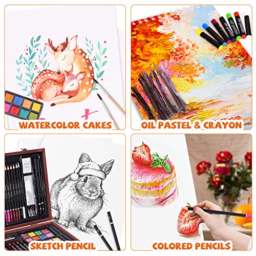 146 Piece Deluxe Art Set with Easel, Wooden Art Box with 2 Drawing Pad, Drawing Kit with Crayon,Oil Pastel,Colored… - Image 4