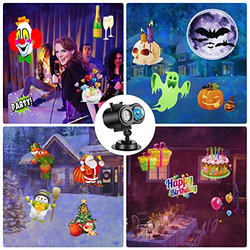 Halloween Lights Projector Outdoor, Christmas Projector Lights Holiday Decorations 2-in-1 Moving Patterns and Ocean Wave Ripple Waterproof Snow Light with Remote Party Garden - Thumbnail 2
