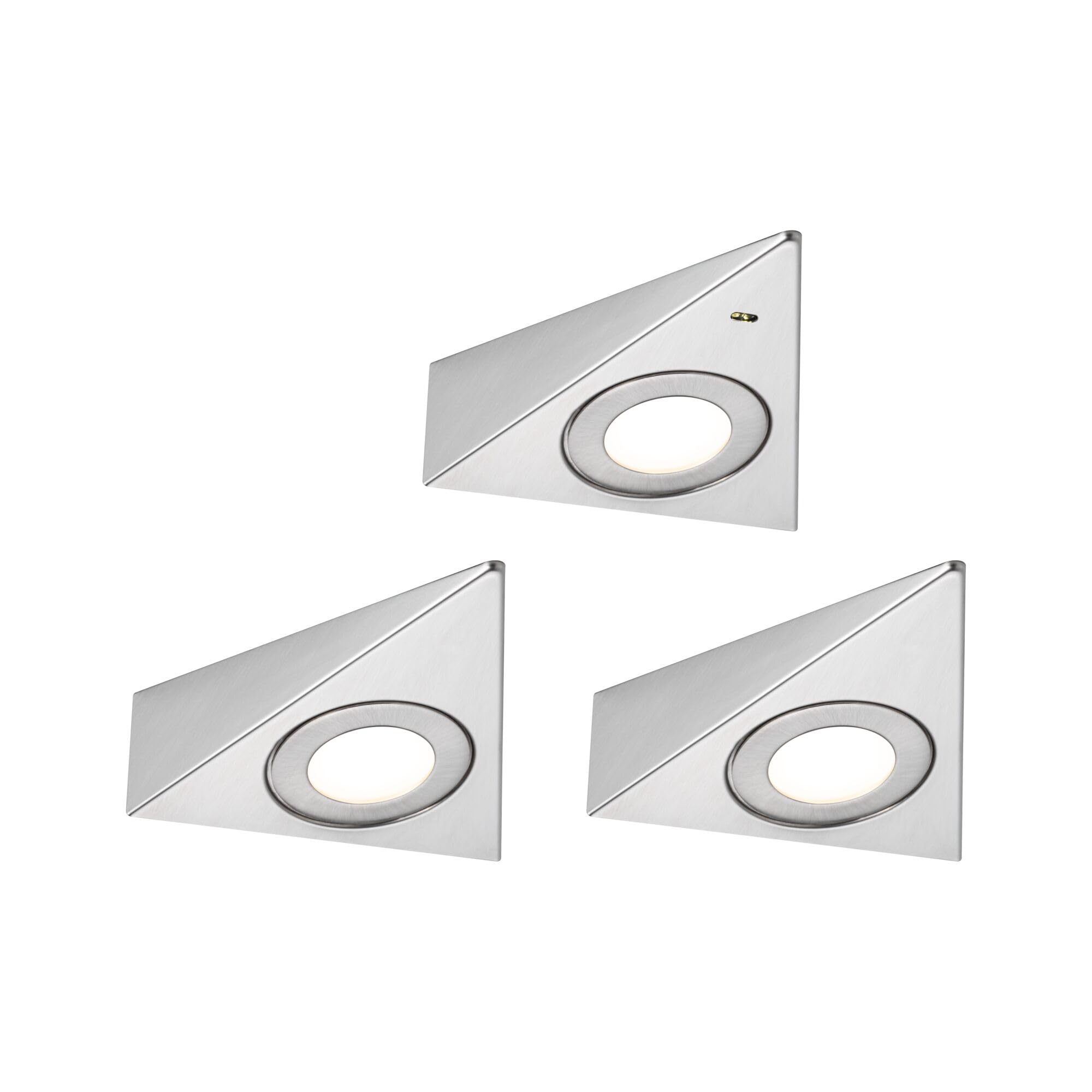 Paulmann 92125 LED sous-meubles Trias avec capteur de proximité kit de 3 3000 K 2,7W 135x132 mm 185lm Acier brossé luminaire en saillie pour meuble