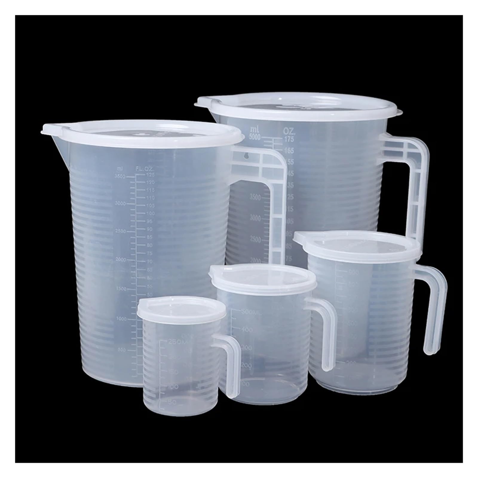 Messbecher 3Pcs 300ml/500ml/1000ml/3500ml/5000ml Kunststoff Flüssigkeit Messbecher Krug gießen Ausguss Oberfläche Mit Deckel Mess Werkzeug(5000ml)