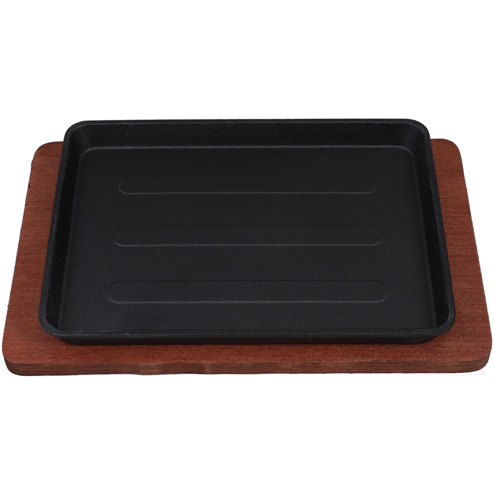 Padella Quadrata Versatile e Resistente con Base in Legno di Faggio in Ghisa per Cucinare Bistecche e Grigliare in Cucina o Ristorante
