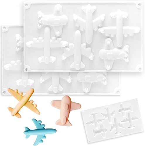 Paquete de 2 moldes de silicona para chocolate de avión, moldes para fondant, mini molde para tartas para bricolaje, gelatinas, galletas, chocolate