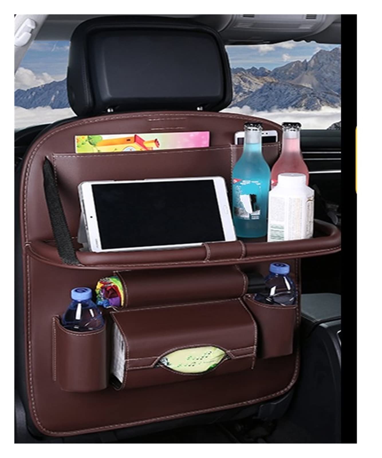 Accesorios Organizador Asiento Trasero Bolsa Almacenamiento con Bandeja Mesa Plegable Soporte para Tableta Caja Pañuelos Protector Bolsa Asiento Trasero Reposabrazos Coche (Color : 3)