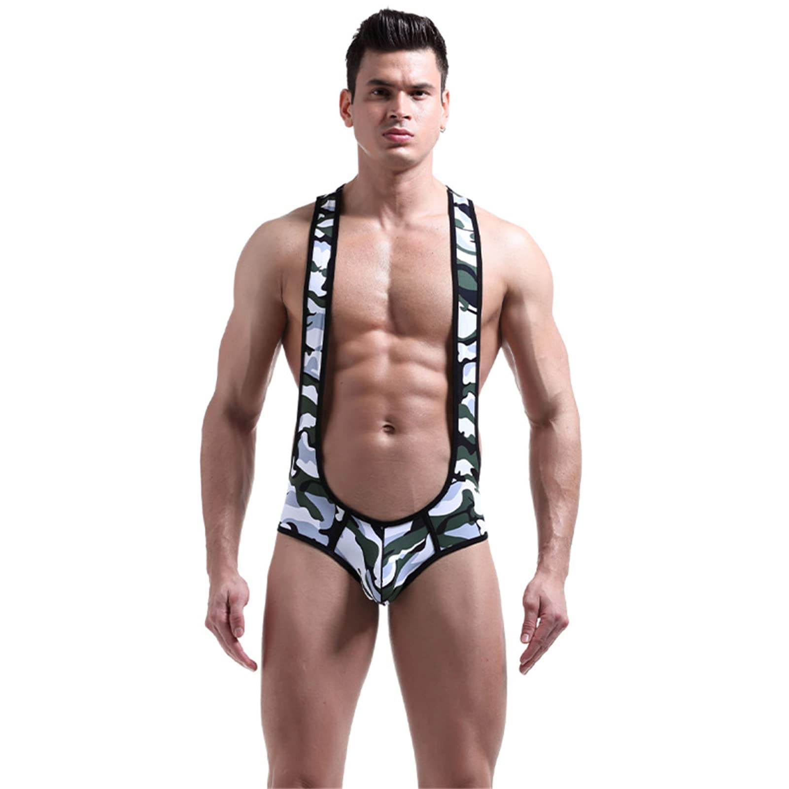 Maiyifu-GJ Men's Sexy Jockstrap Leotard Underwear Stretch Wrestling Singlet Bodysuit Suspender Jumpsuit Swimsuit Mankini (White,X-Large)