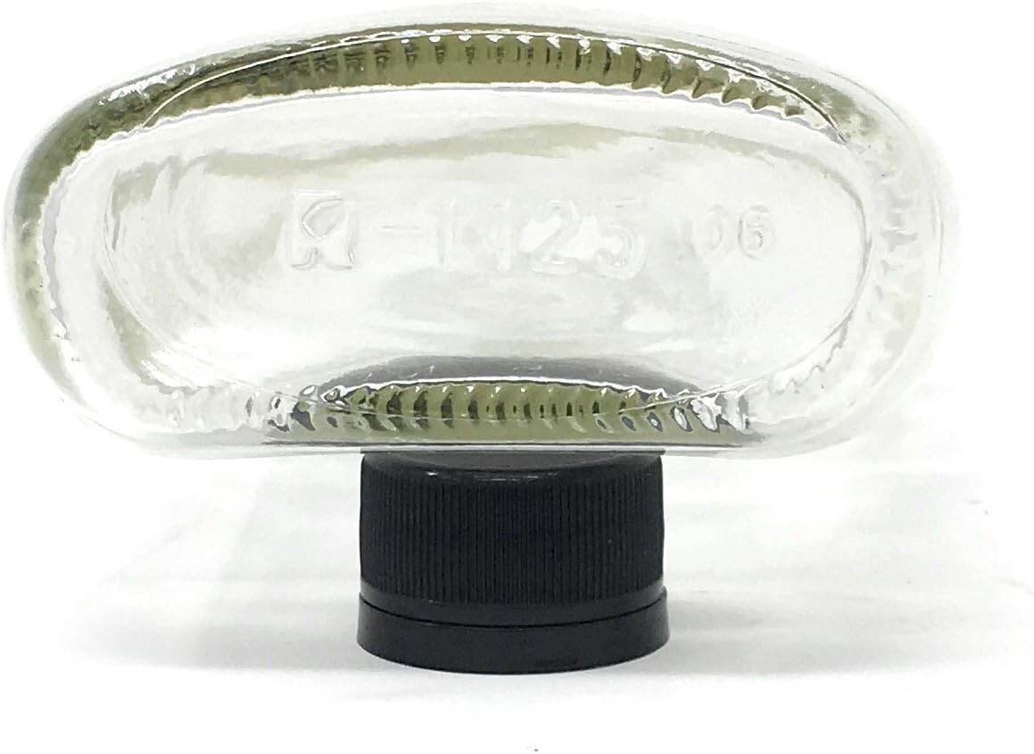 375 ml (12.7 oz) Glass Flask Liquor Bottle with Black Caps (6 Pack)