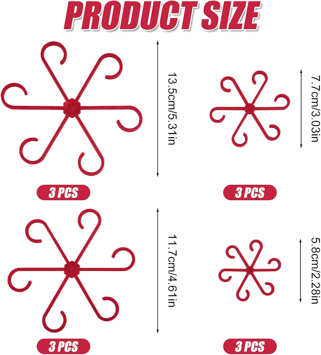 BOXOB 12pcs Plant Stem Support, 4 Sizes Flower Plant Stem Hook Stakes Trellis Reusable Climbing Houseplant Stem Holder Plants Climbing Rack for Different Plantfor(Red)