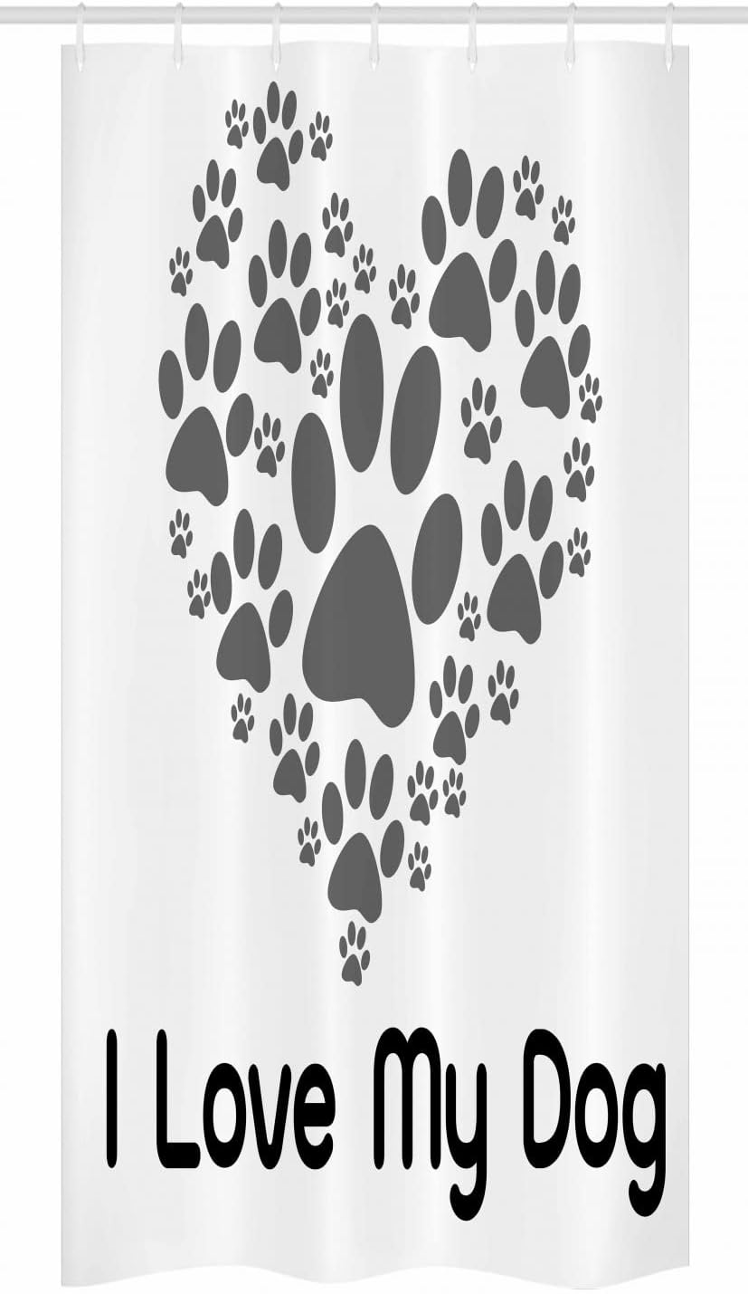 Ambesonne Dog Lover Stall Shower Curtain, I Love Dog Typography Typescript Text Heart Shaped Monochromic Artwork Veterinary, Fabric Bathroom Decor Set with Hooks, 36" W x 72" L, Grey Black