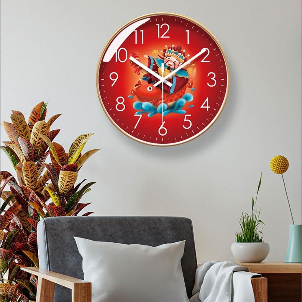 Orologio da parete Orologio da parete in stile cinese Orologio da soggiorno Orologio da casa festivo Dio della ricchezza Orologio da parete Orologio al quarzo silenzioso Reloj De Pared(A)
