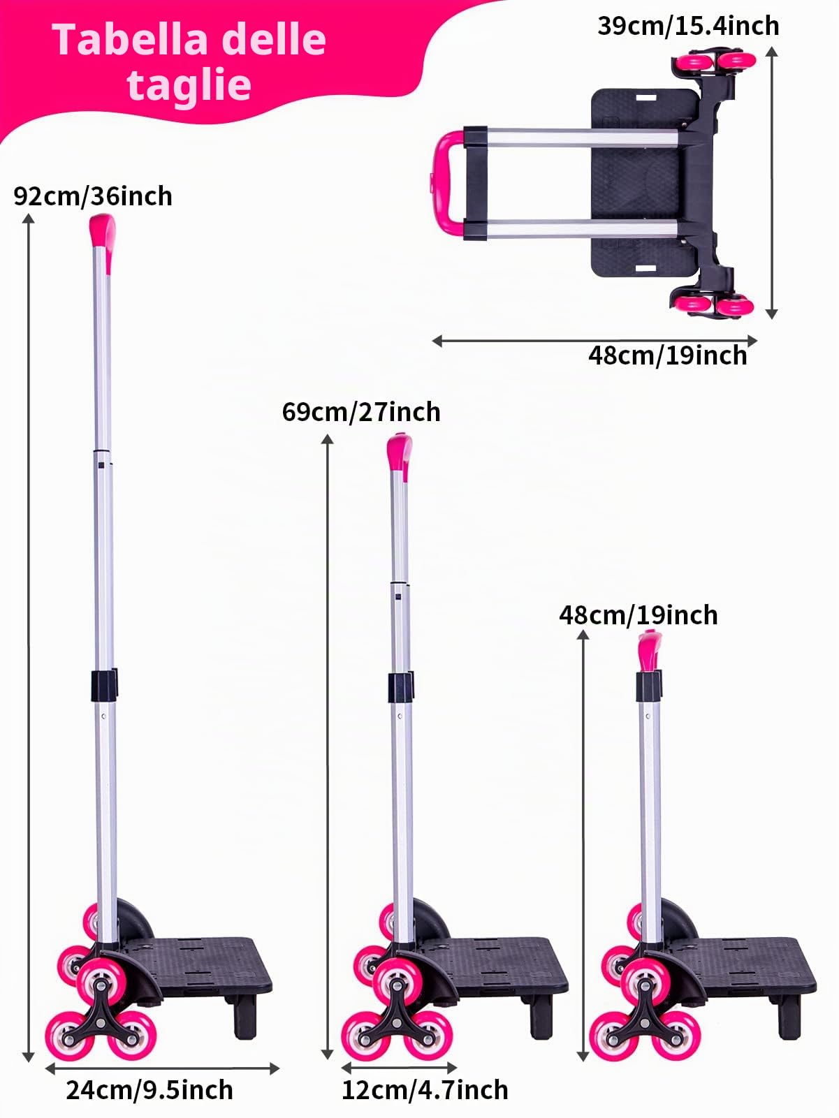 PROTAURI Carrello pieghevole per borse scolastiche – Ruote per bambini – Passeggino da viaggio con fibbie