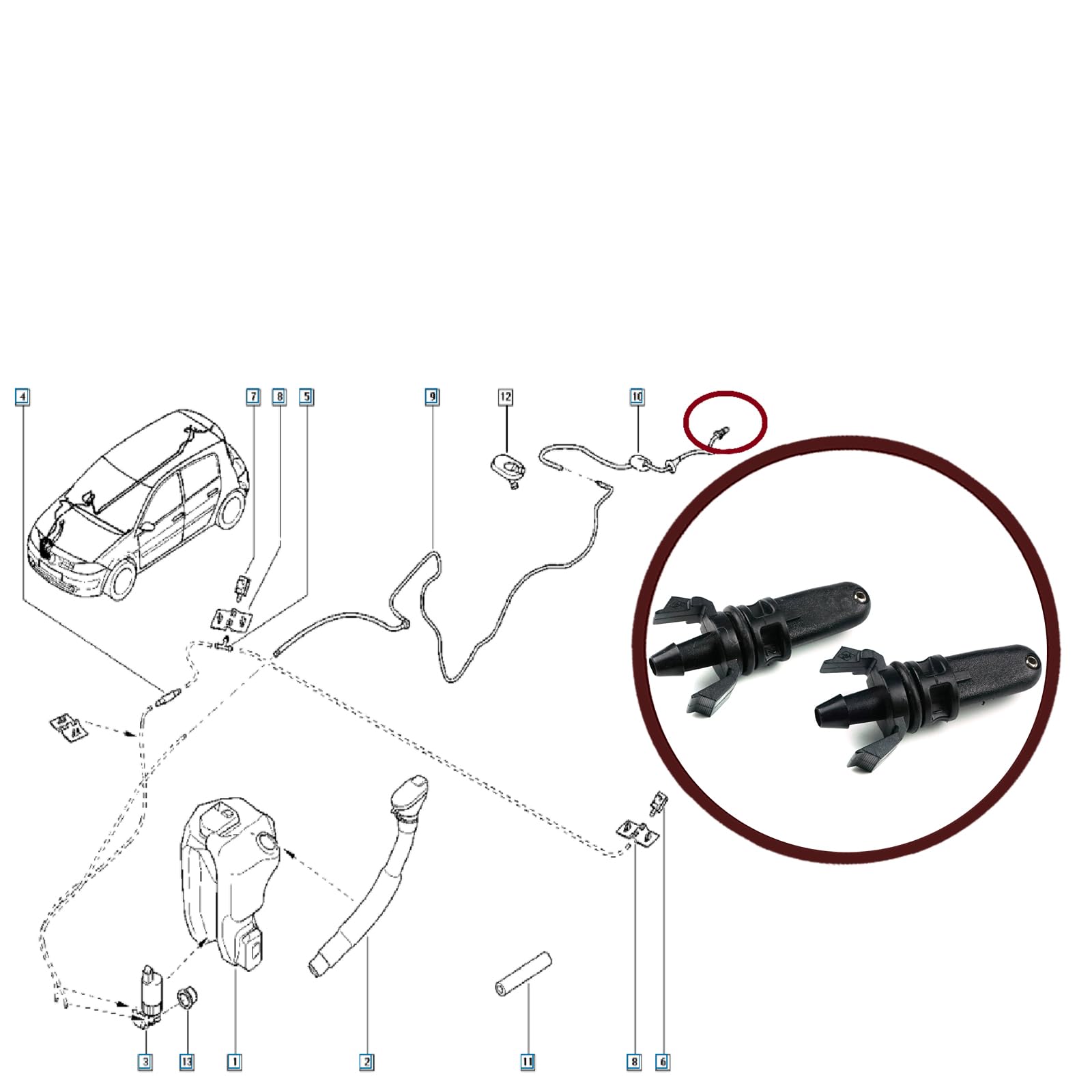 BSP1059 2 sztuki dysza spryskiwacza tylnej szyby przedniej 8200107563 kompatybilna z Renault Megane 2 Clio 3 Scenic Twingo Captur Sandero Lodgy Dokker