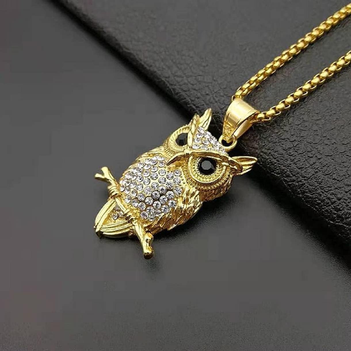 Iced Out Owl Tree Branch Necklace for Men - Gold Stainless Steel Hip Hop Celtic Owl Pendant - Image 6