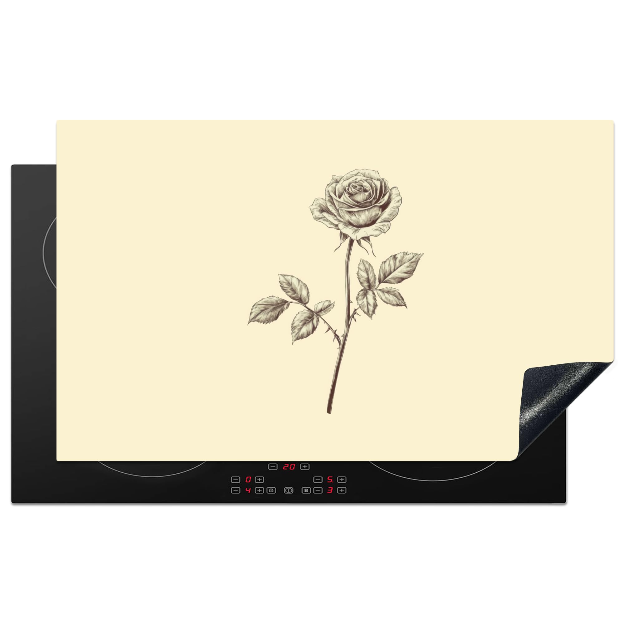 KitchenYeah© Induction Hob Protector Mat 20.3"x32.7" / 83x51.5 cm Stove Cap Top Cover Kitchen Cooker Covers for Electric Hobs Vinyl Illustration - Black - Rose
