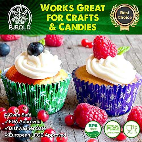 image for PJ Bold Green Foil Cupcake Liner with Marijuana Leaf Design
