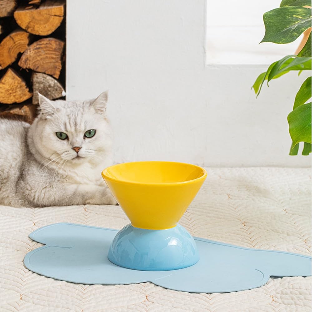 Podwyższona miska dla kota, ceramiczna miska na karmę dla psów i miska na wodę, odporna na zalanie, zapobiegająca przewróceniu, podniesiona miska dla kotów domowych, sucha/mokra karma