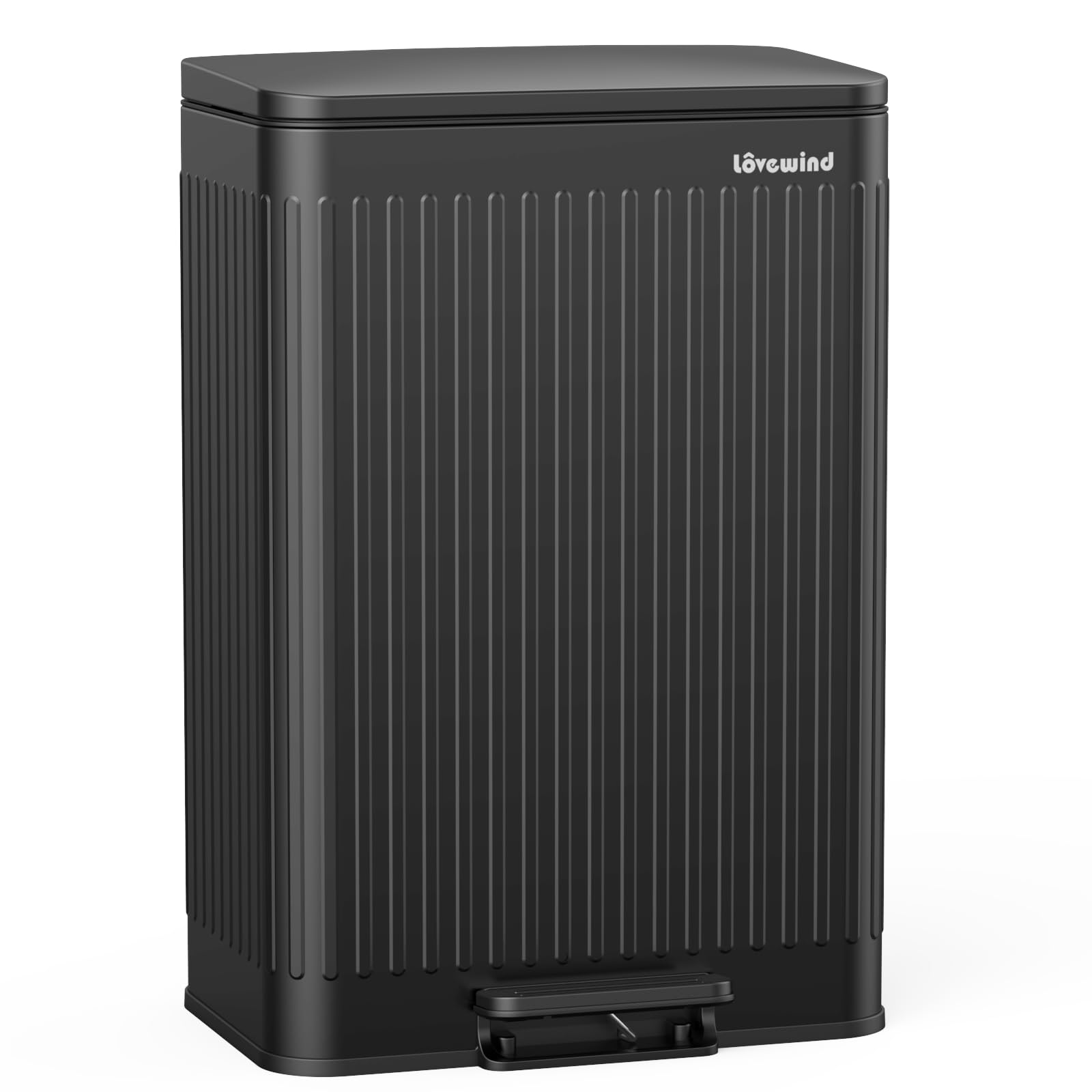 lovewind 60L Large Kitchen Trash Can, Black Stainless Steel Step Bin with Soft-Close Lid,Inner Buckets with Handles & Bag Fixer, Roman Pattern, Odor-Proof, Easy Clean for 3-6 Person Household — image 1