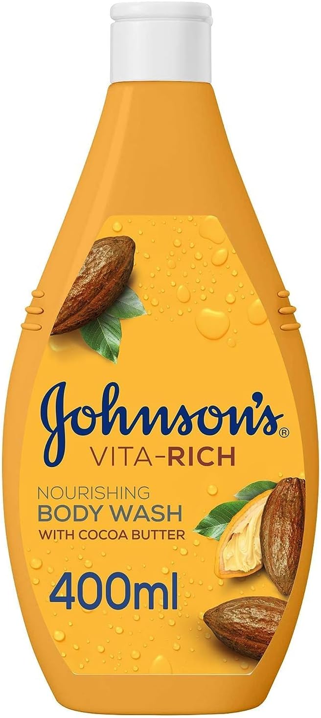 Johnson's Vita-Rich Nourishing Body Wash with Cocoa Butter and Glycerin for Deep Hydration and Soft, Smooth Skin - 400 ml Bottle for 24-Hour Moisture and Care