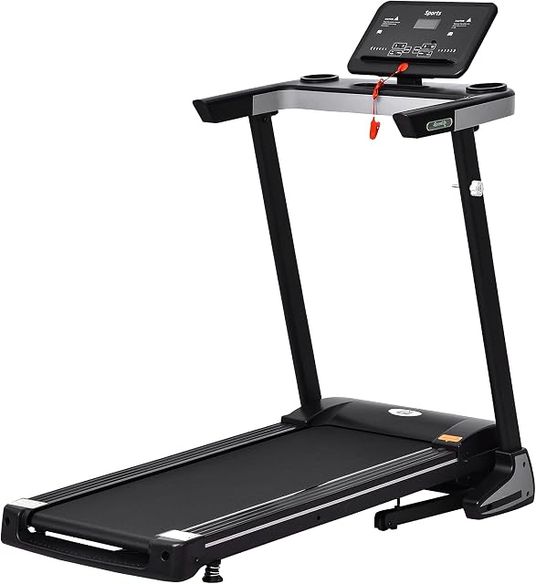 HOMCOM 500W Motorised Treadmill 1-12km/h Folding Frame w/Wheels 12 Preset Programs LCD Screen Running Machine Safety Button Home Gym Office Fitness Exercise