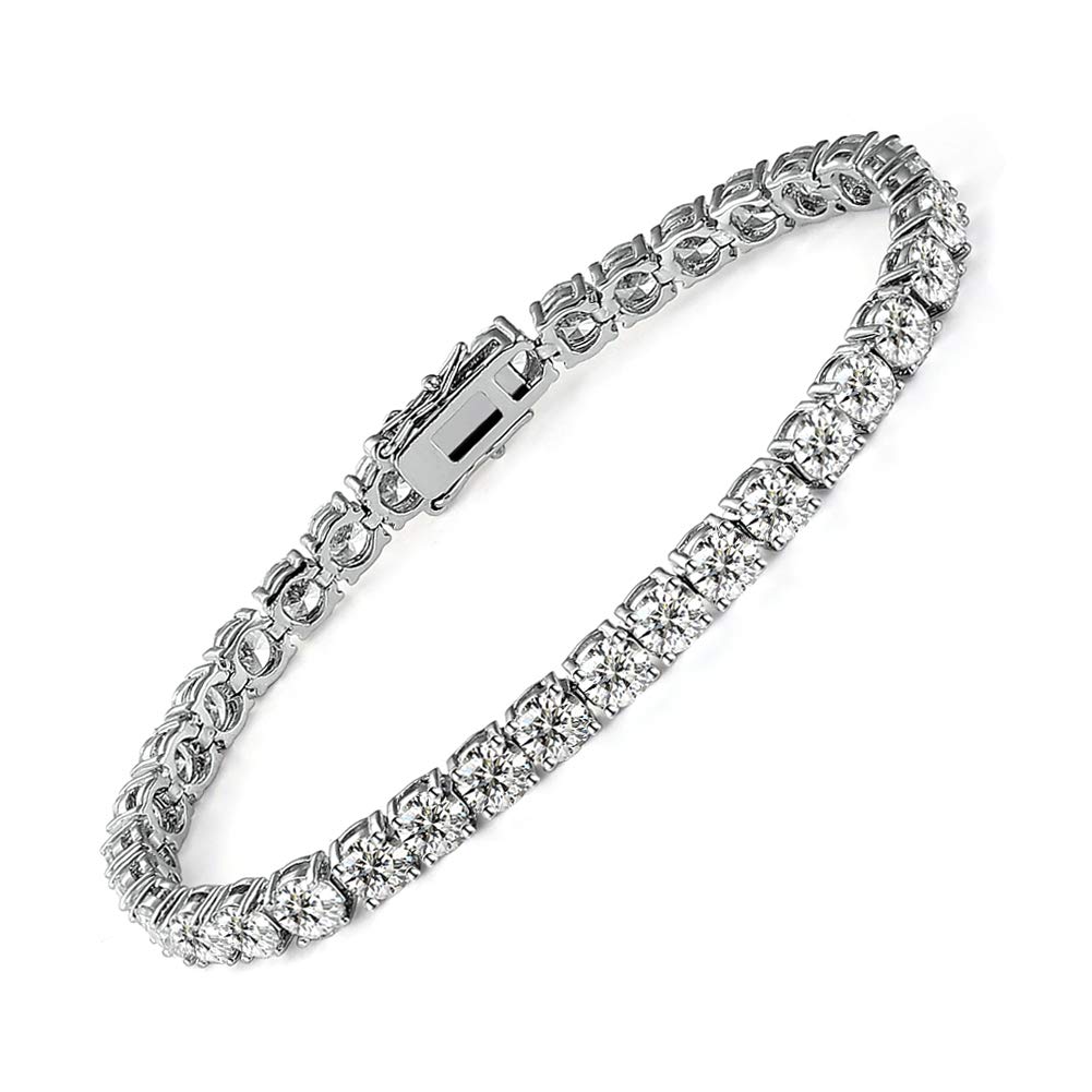 18k White Gold Plated CZ Tennis Bracelet, 4MM Cubic Zirconia Charm Bracelet for Women Men