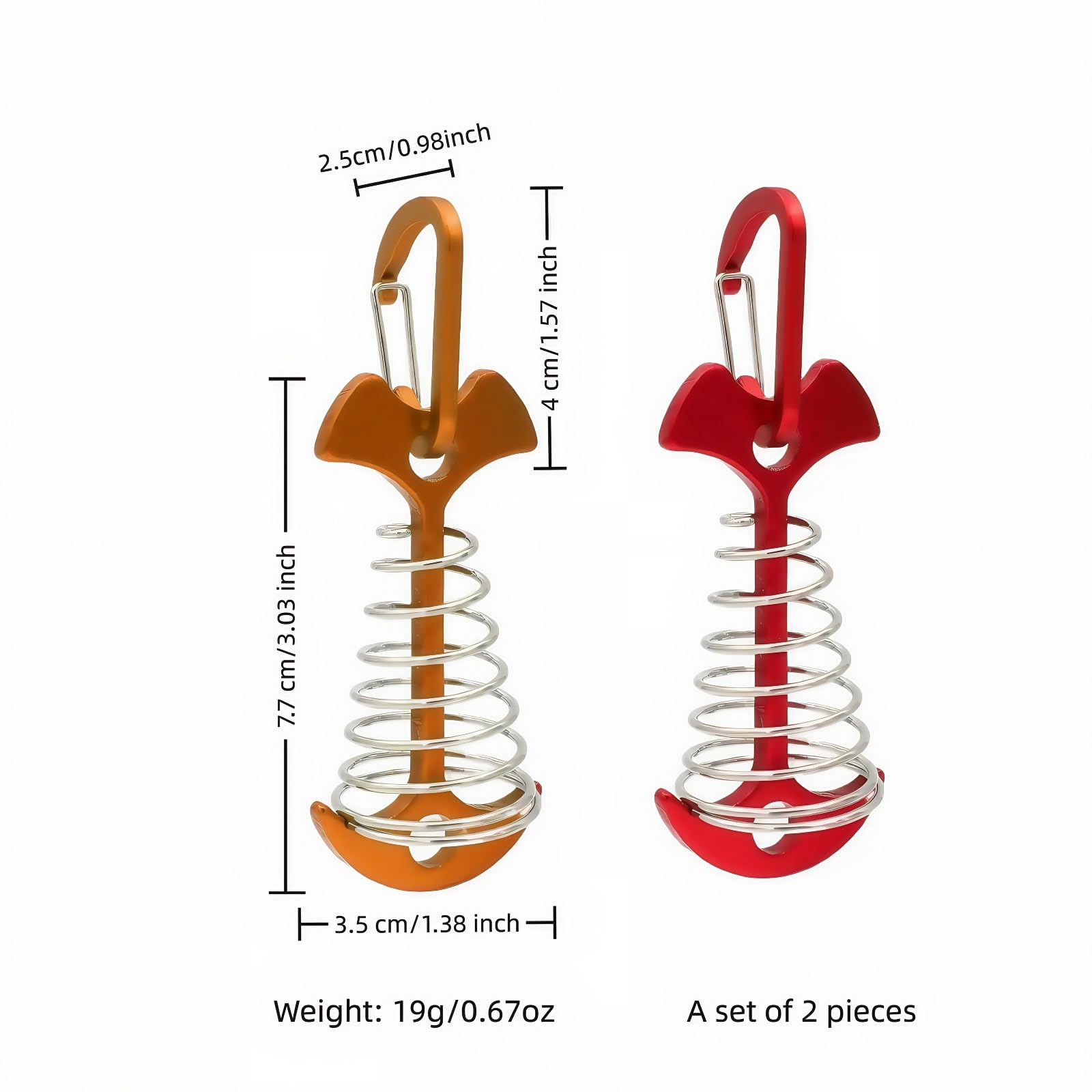 Fishbone SpringTent Peg Portable Windproof Anchors,Aluminum Tent Stakes with Carabiner for Camping Deck, Spring-Loaded Gutter Hook for Tarp,Adjustable Gap Stake for Outdoor Canopy (Gold and Red) : Sports & Outdoors